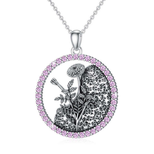 Sterling Silver Circular Shaped Cubic Zirconia & Personalized Birthstone Birth Flower & Marigold Pendant Necklace-1