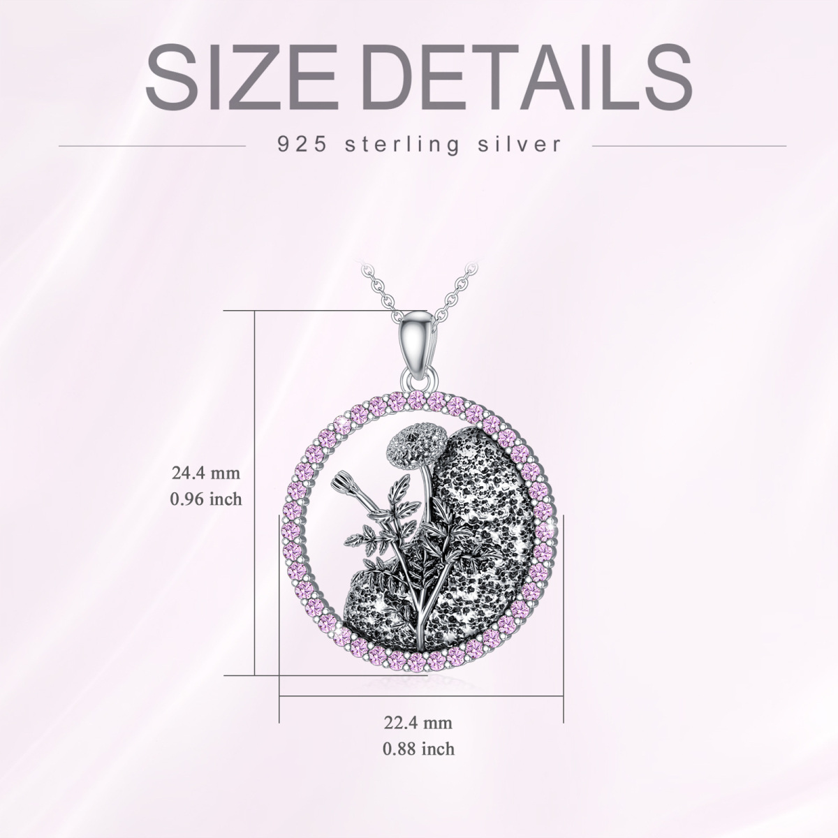 Sterling Silver Circular Shaped Cubic Zirconia & Personalized Birthstone Birth Flower & Marigold Pendant Necklace-5