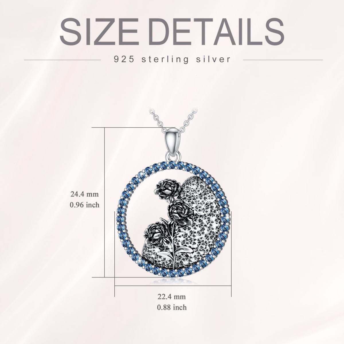 Collier avec pendentif en argent sterling avec zircone cubique de forme circulaire, pierre de naissance personnalisée, fleur de naissance, fleur de pivoine-5