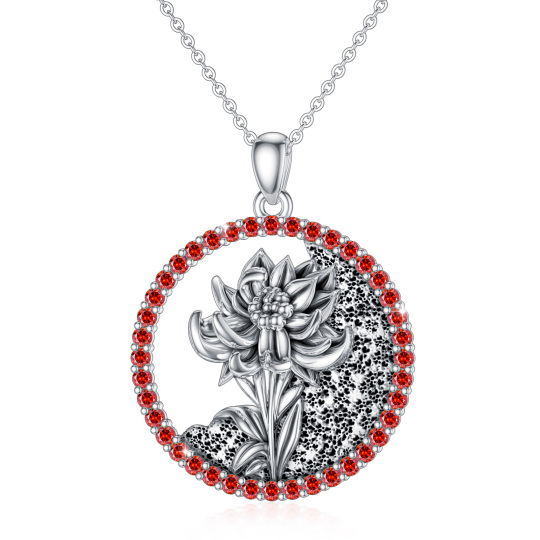 Sterling Silver Circular Shaped Cubic Zirconia & Personalized Birthstone Birth Flower & Snowdrop Pendant Necklace