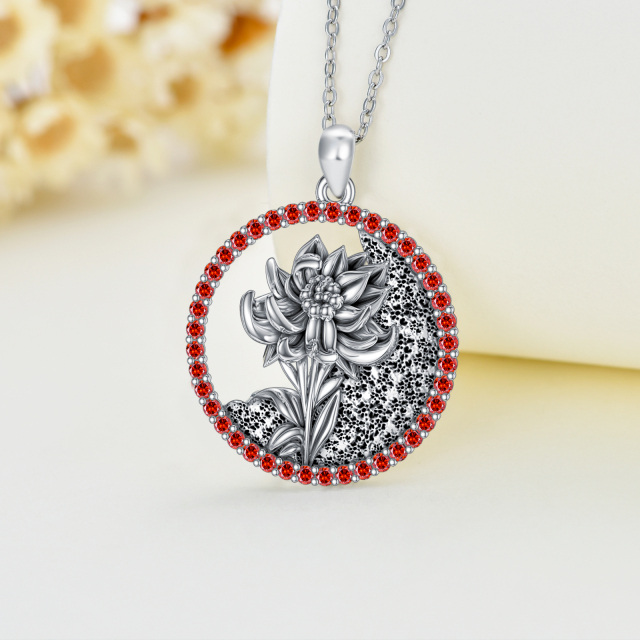 Collana con ciondolo bucaneve con fiore di nascita personalizzato in argento sterling con zirconi cubici a forma circolare-3