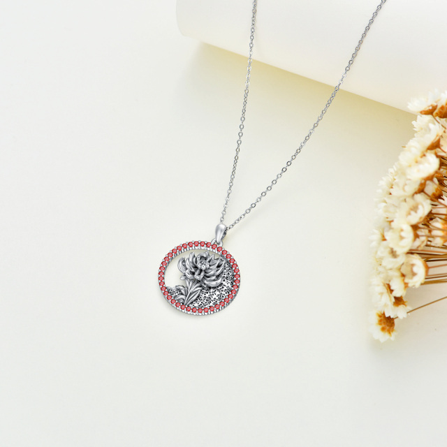 Sterling Silver Circular Shaped Cubic Zirconia & Personalized Birthstone Birth Flower & Snowdrop Pendant Necklace-4