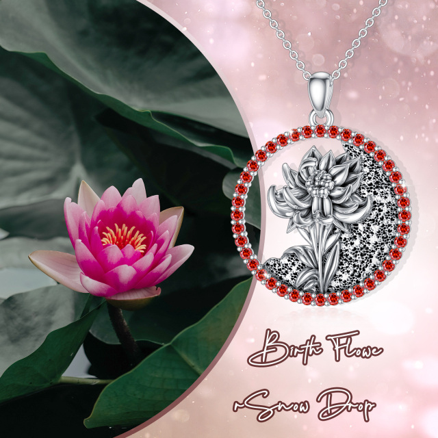 Sterling Silver Circular Shaped Cubic Zirconia & Personalized Birthstone Birth Flower & Snowdrop Pendant Necklace-6