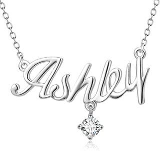 Sterling Silver Personalized Birthstone Custom Nameplate Cursive Name Necklace For Women-11