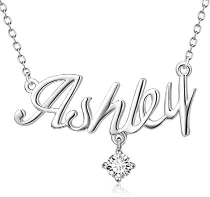 Sterling Silver Circular Shaped Cubic Zirconia Personalized Birthstone & Personalized Classic Name Pendant Necklace