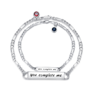 Sterling Silver Circular Cubic Zirconia Personalized Birthstone With Personalized Engraving Couple Identification Bracelet For Women-25