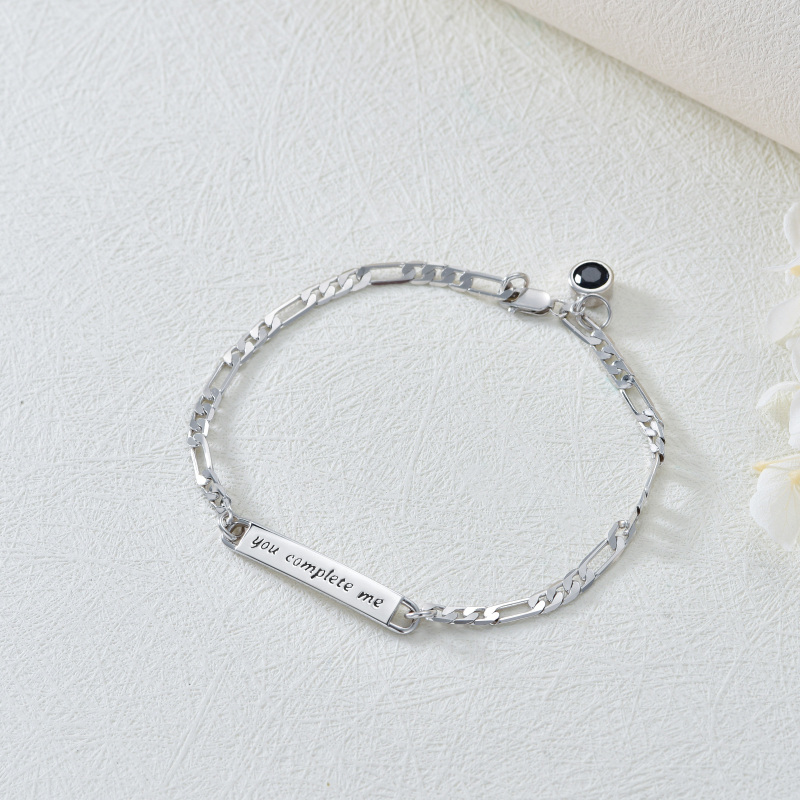 Sterling Silver Circular Cubic Zirconia Personalized Birthstone With Personalized Engraving Couple Identification Bracelet For Women-4