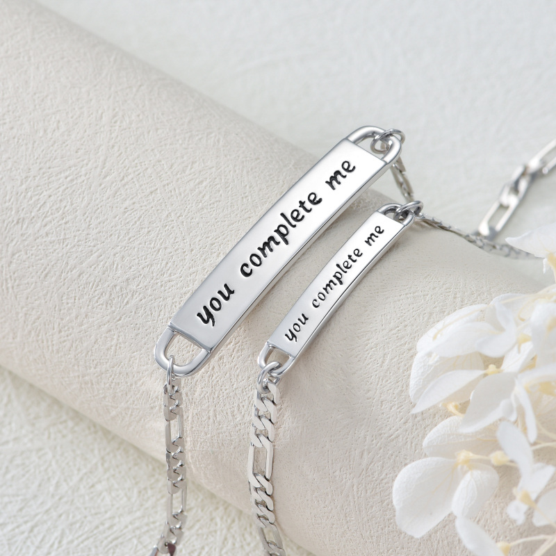 Sterling Silver Circular Cubic Zirconia Personalized Birthstone With Personalized Engraving Couple Identification Bracelet For Women-5