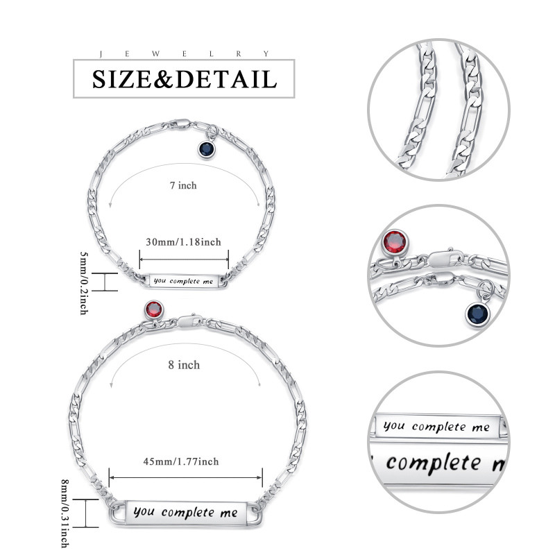 Sterling Silver Circular Cubic Zirconia Personalized Birthstone With Personalized Engraving Couple Identification Bracelet For Women-6