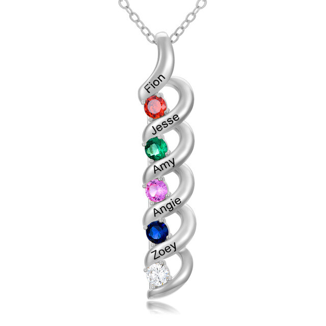 Collana con ciondolo in argento sterling a forma di circolare con zirconi personalizzati e incisione personalizzata-1