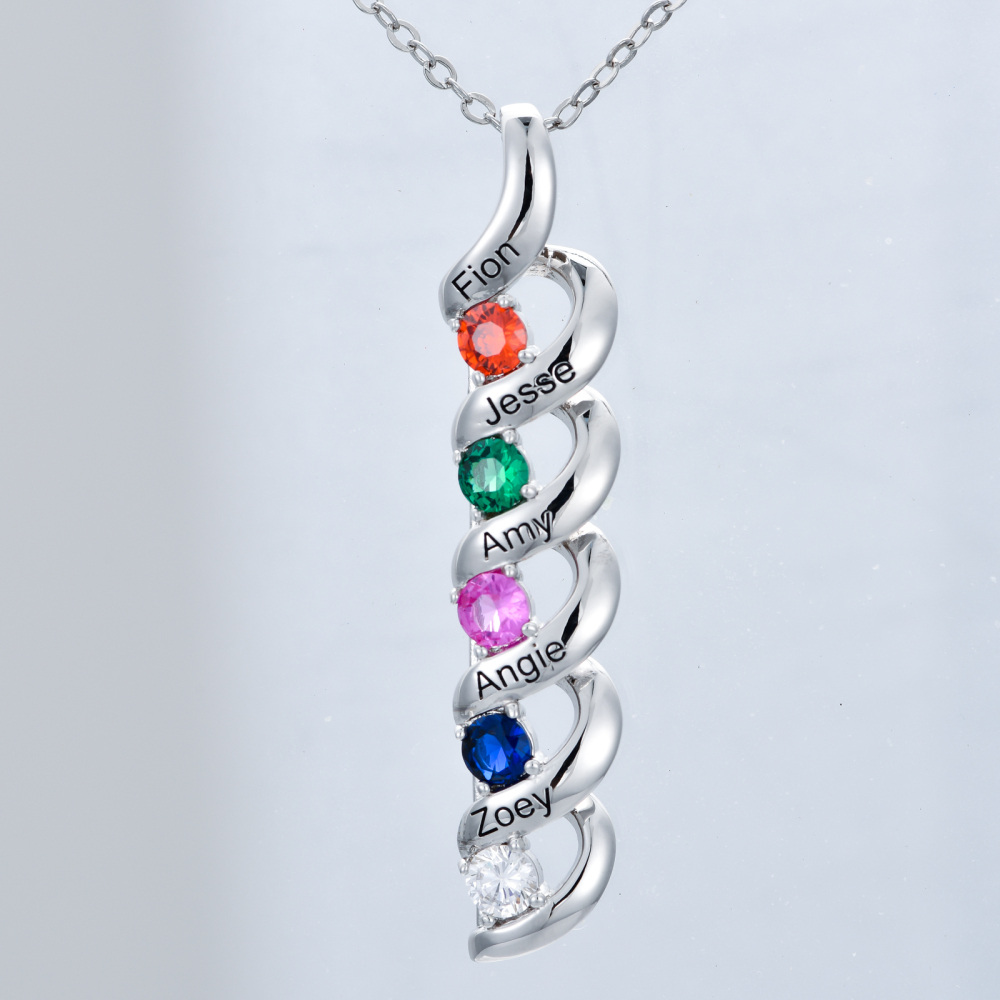 Sterling Silver Circular Shaped Cubic Zirconia Personalized Birthstone & Personalized Engraving Pendant Necklace-4
