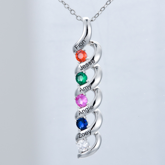 Sterling zilveren ronde vorm Cubic Zirconia gepersonaliseerde geboortesteen & persoonlijke gravure hanger ketting-4