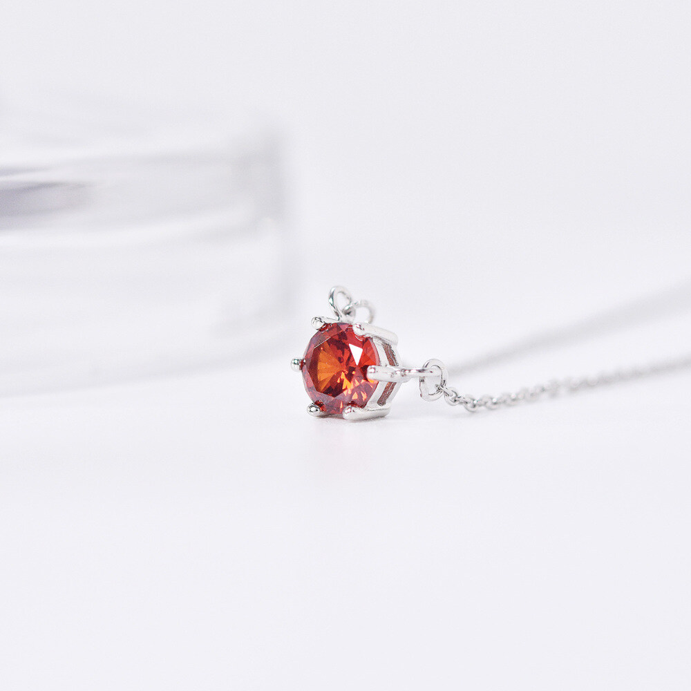 Colar com pingente de pedra de aniversário personalizado em formato circular de prata esterlina com zircônia cúbica-3