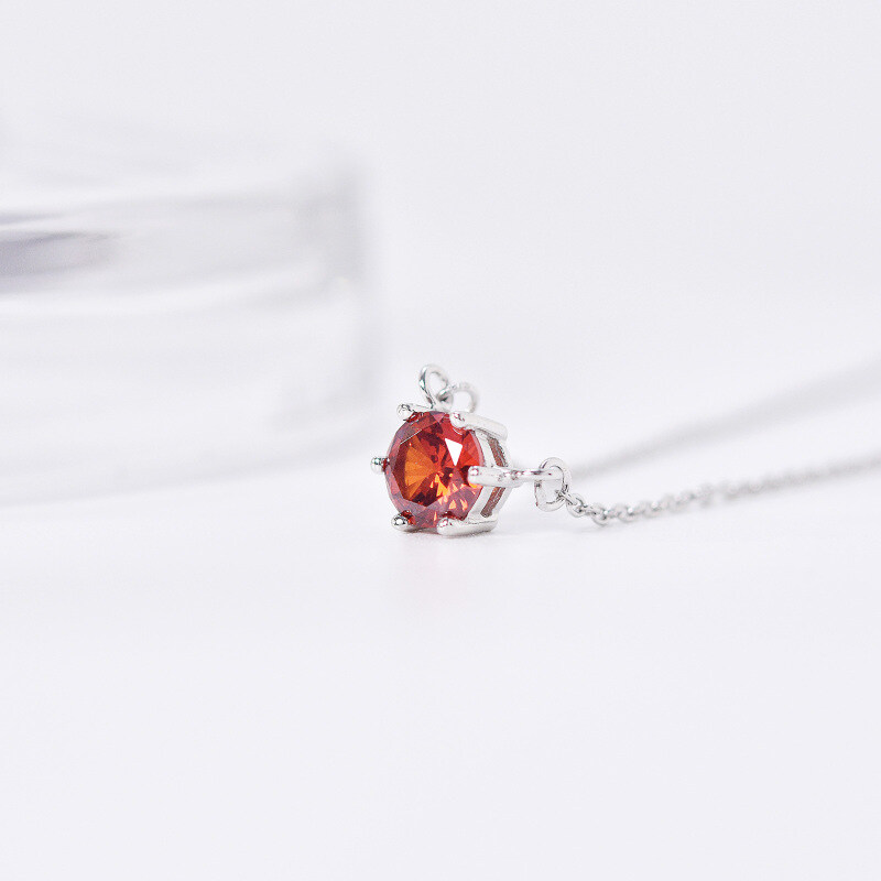 Sterling Silver Circular Shaped Cubic Zirconia Personalized Birthstone Pendant Necklace-3