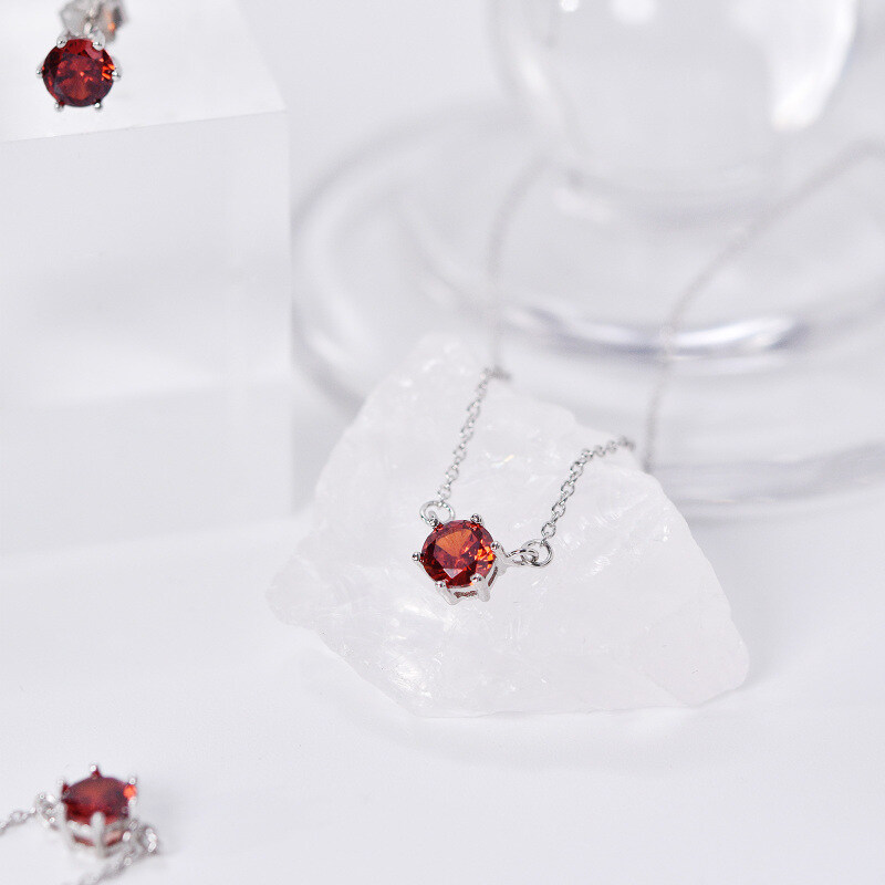 Sterling Silver Circular Shaped Cubic Zirconia Personalized Birthstone Pendant Necklace-4