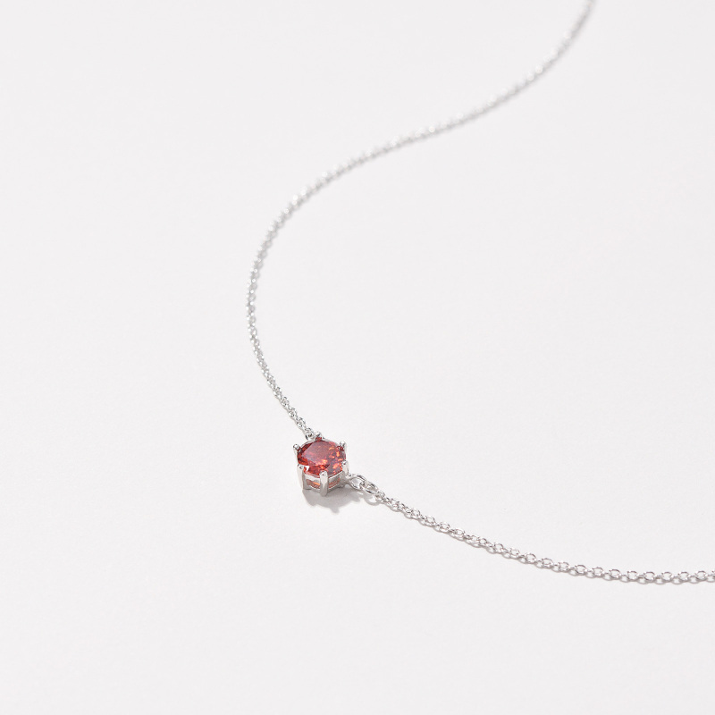 Sterling Silver Circular Shaped Cubic Zirconia Personalized Birthstone Pendant Necklace-6