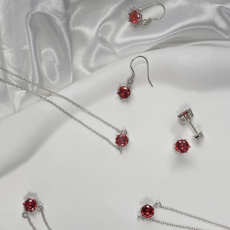 Sterling Silver Circular Shaped Cubic Zirconia Personalized Birthstone Pendant Necklace-7