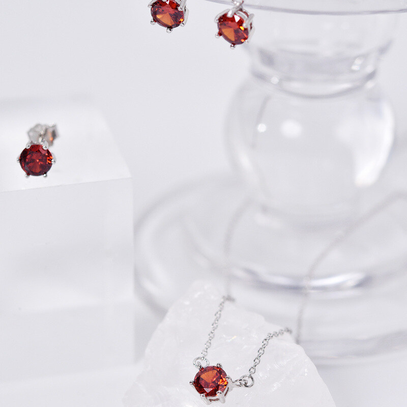 Sterling Silver Circular Shaped Cubic Zirconia Personalized Birthstone Pendant Necklace-8