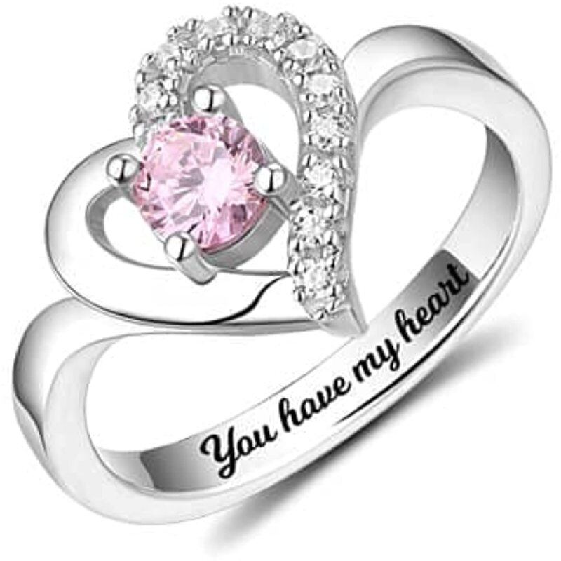 Sterling Silver Round Shaped Cubic Zirconia Personalized Birthstone Ring-5