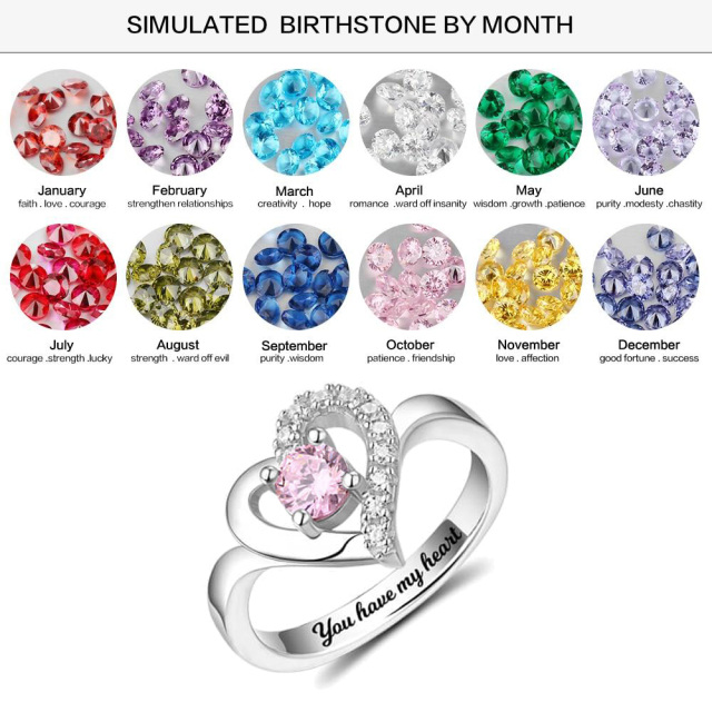 Sterling zilveren cirkelvormige cubic zirkonia gepersonaliseerde geboortesteen ring-6