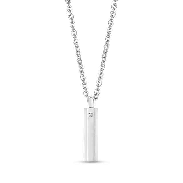 Sterling Silver Circular Shaped Cubic Zirconia Personalized Engraving & Bar Urn Necklace for Ashes-1