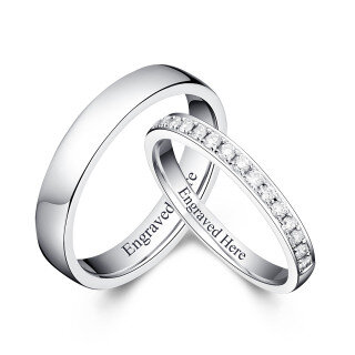 Sterling Silver Circular Shaped Cubic Zirconia Personalized Engraving & Couple Engagement Ring-43