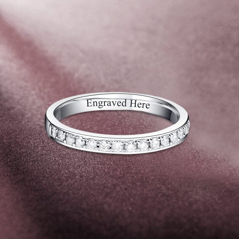 Sterling Silver Round Cut Moissanite Personalized Engraving & Couple Engagement Ring-4