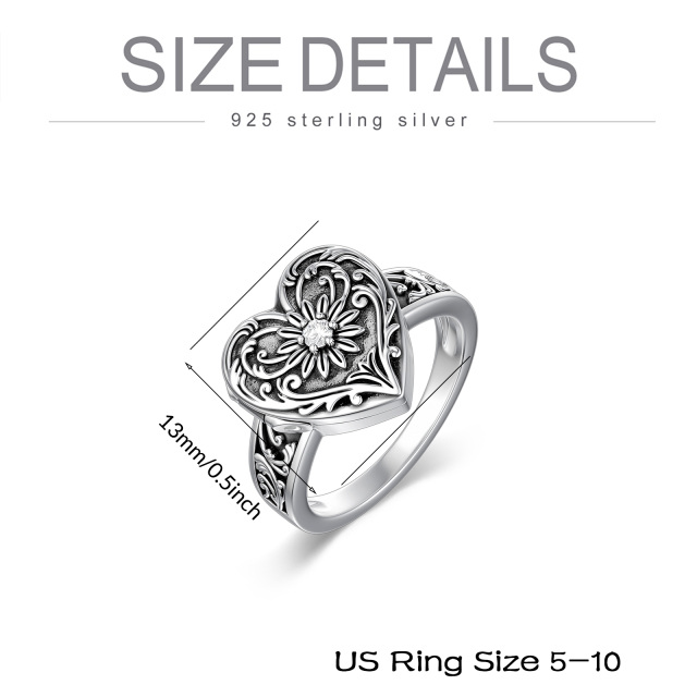 Bague chevalière en argent sterling à zircon cubique tournesol et coeur-7