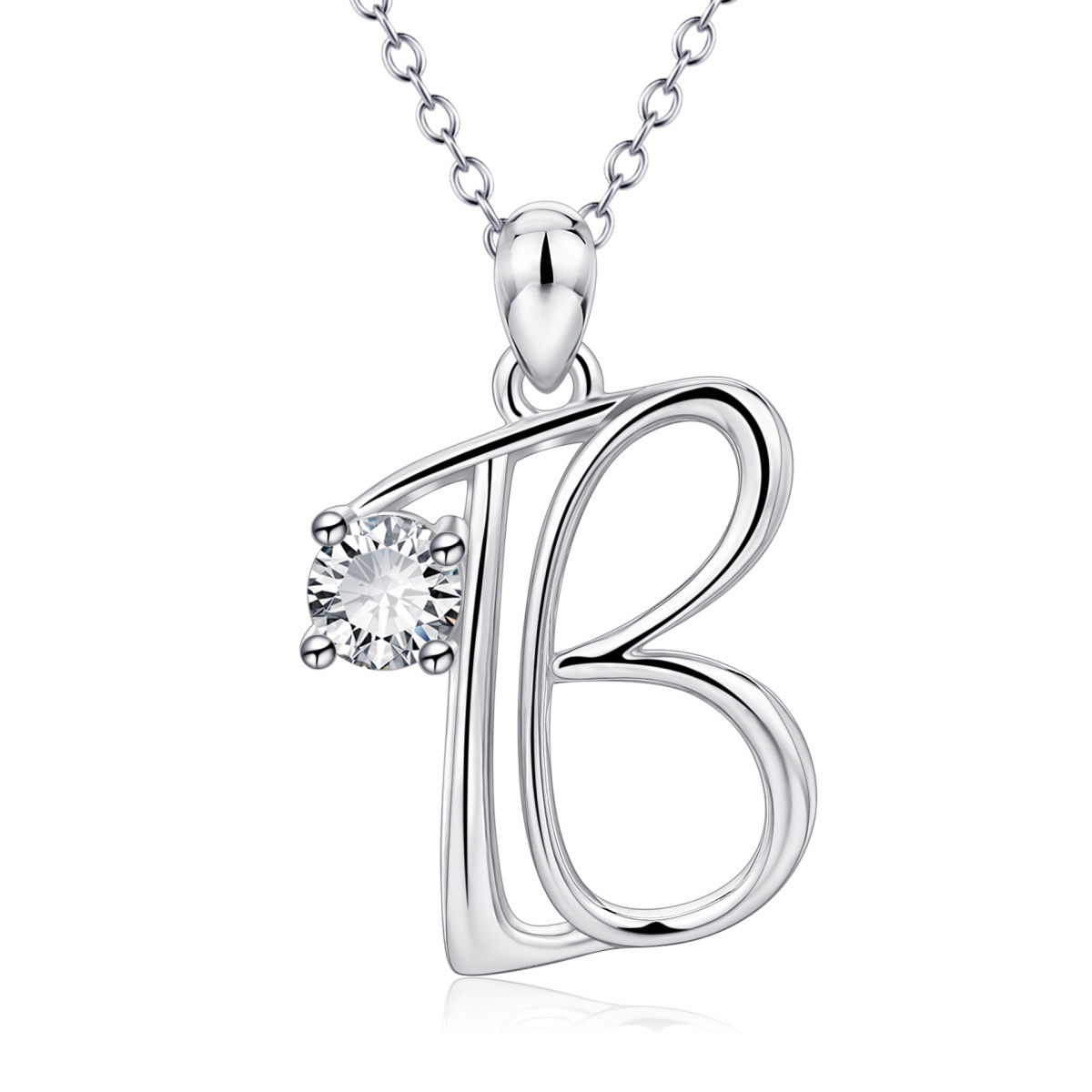 Collier pendentif lettre initiale personnalisée en argent sterling avec oxyde de zirconium de forme circulaire avec lettre initiale B-1