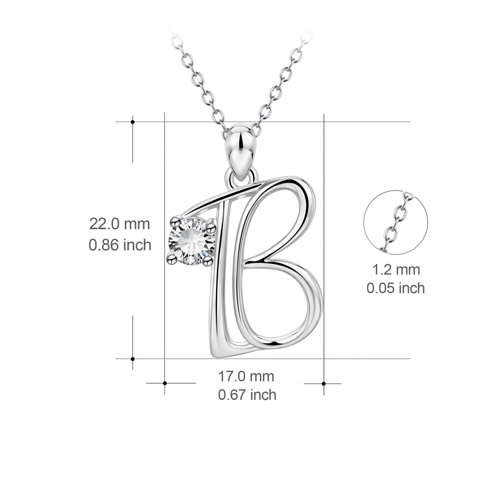 Colar com pendente inicial personalizado em prata de lei com zircónias cúbicas e letra B para mulher-4