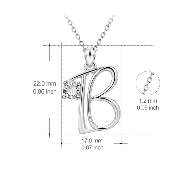 Sterling Silver Circular Shaped Cubic Zirconia Personalized Initial Letter Pendant Necklace with Initial Letter B-4