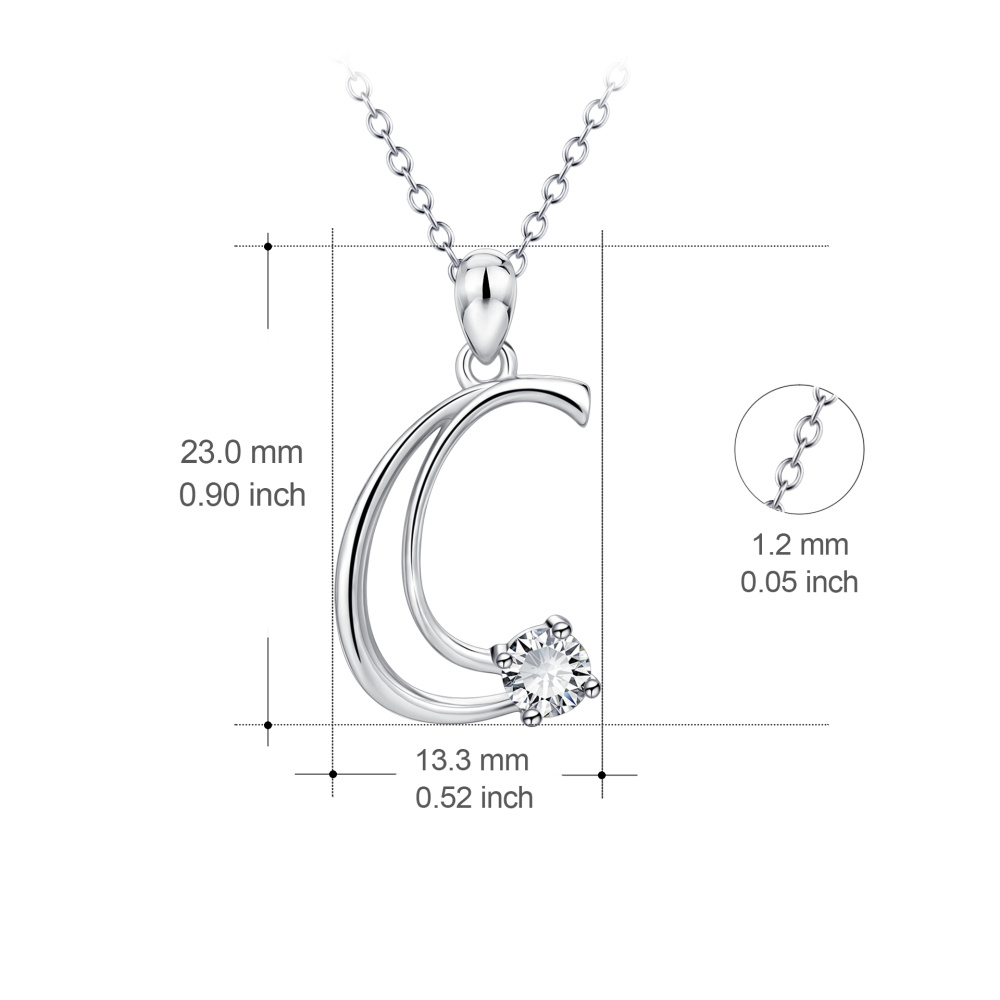 Sterling Silver Cz Personalized Initial Letter C Pendant Necklace For Women-4