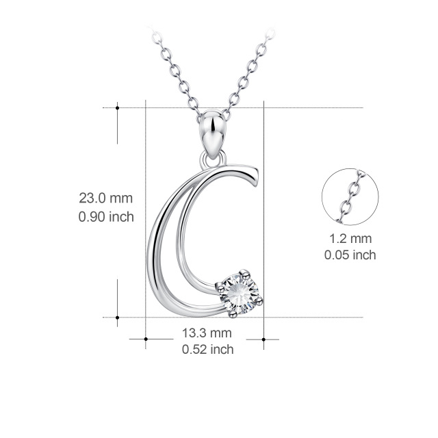 Collana con ciondolo con lettera iniziale personalizzata in argento sterling a forma circolare con zirconi e lettera iniziale C-4