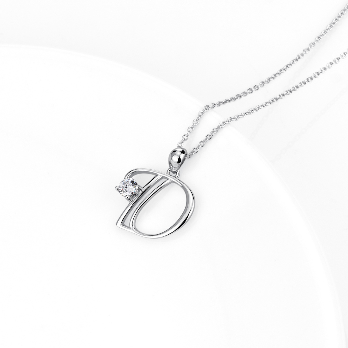 Sterling Silver Circular Shaped Cubic Zirconia Personalized Initial Letter Pendant Necklace with Initial Letter D-3