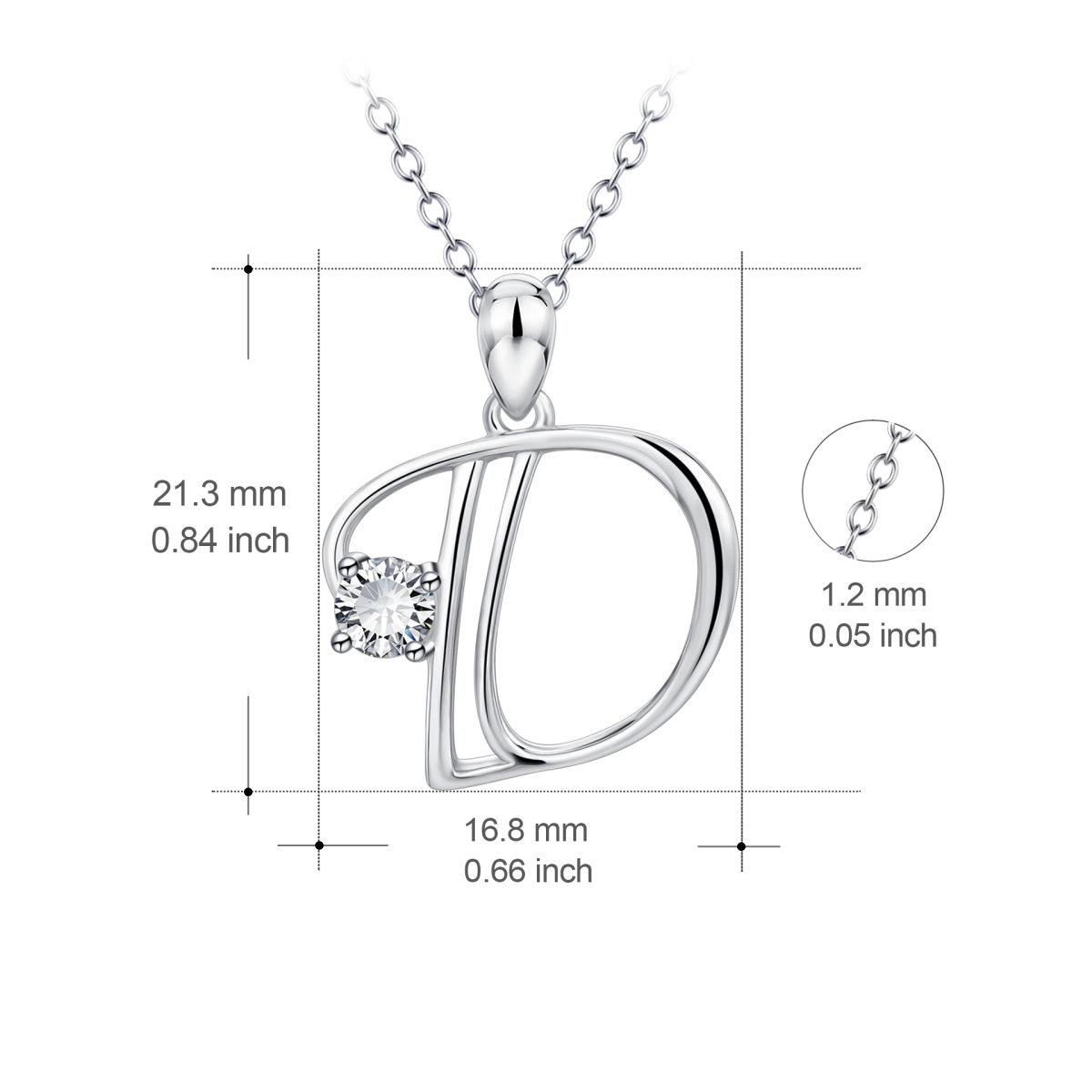 Sterling Silver Circular Shaped Cubic Zirconia Personalized Initial Letter Pendant Necklace with Initial Letter D-4