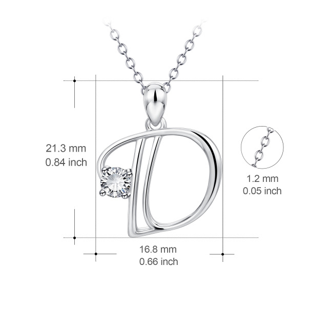 Collana con ciondolo con lettera iniziale personalizzata in argento sterling a forma circolare con zirconi e lettera iniziale D-4