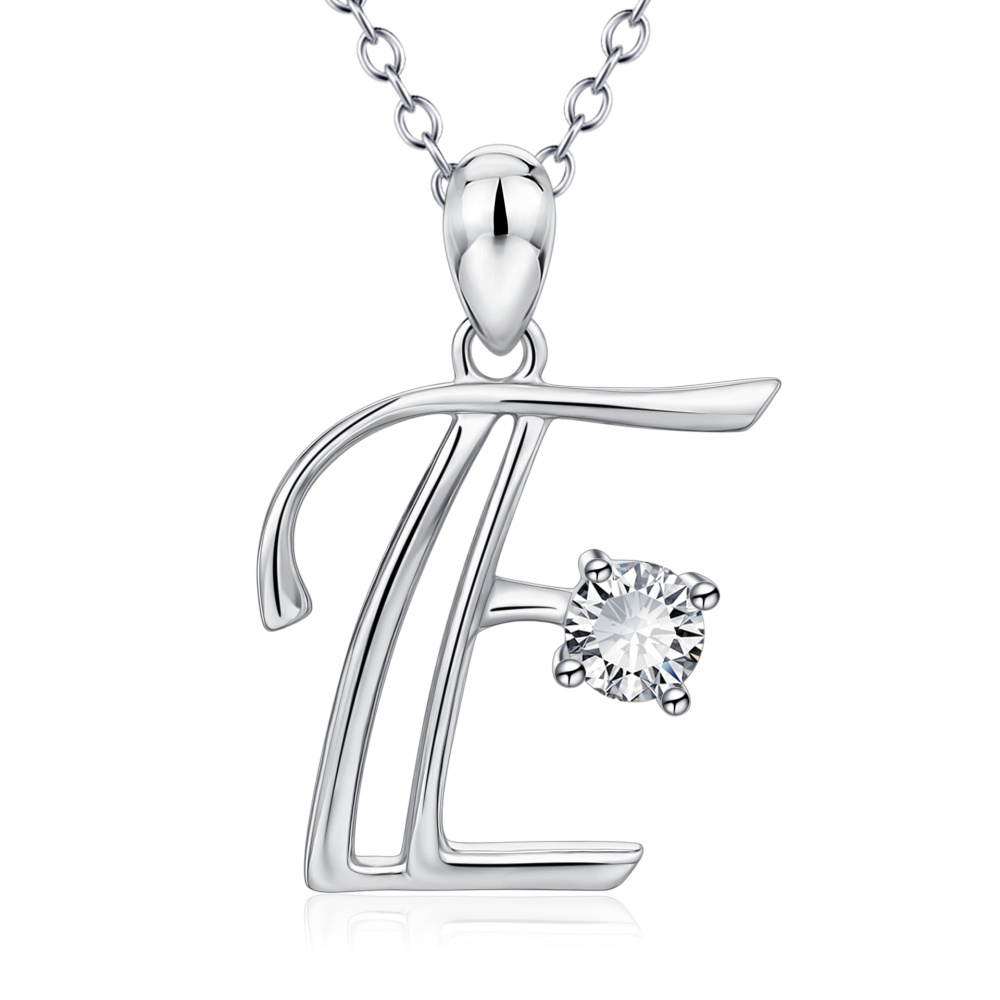 Colar com pendente inicial personalizado em prata de lei com zircónias cúbicas e letra E para mulher-1