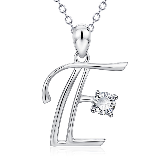 Collana con ciondolo con lettera iniziale personalizzata in argento sterling a forma circolare con zirconi e lettera iniziale E-1