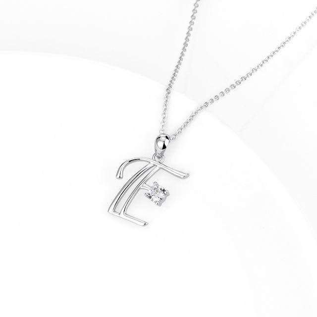 Sterling Silver Circular Shaped Cubic Zirconia Personalized Initial Letter Pendant Necklace with Initial Letter E-3