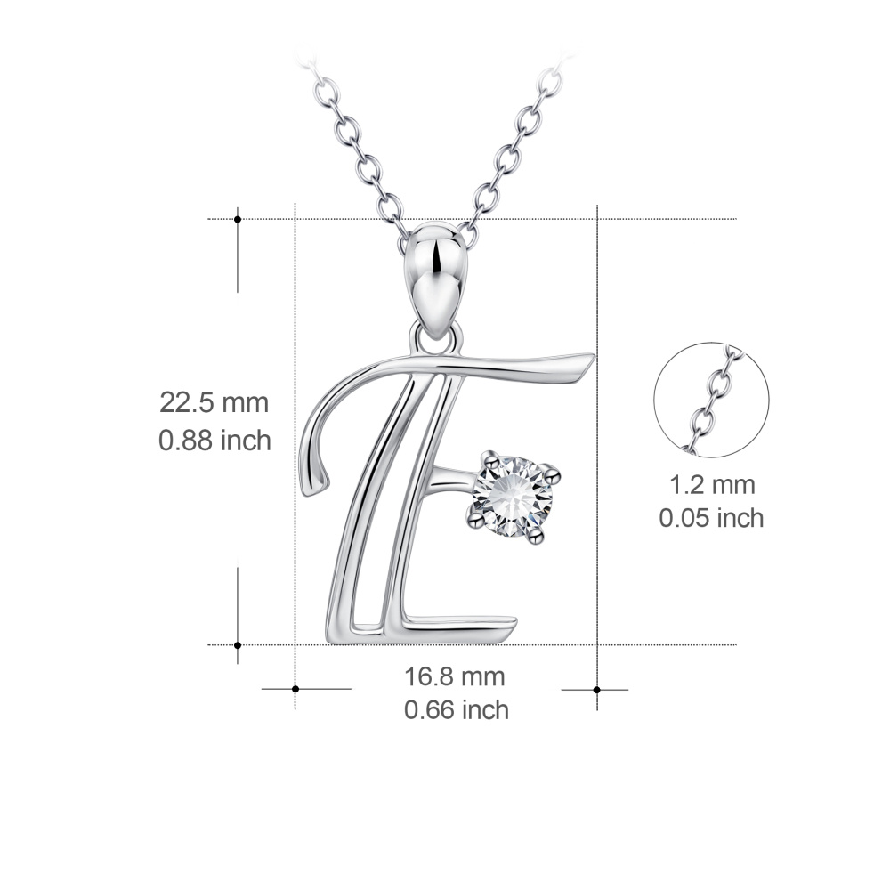 Colar com pendente inicial personalizado em prata de lei com zircónias cúbicas e letra E para mulher-4