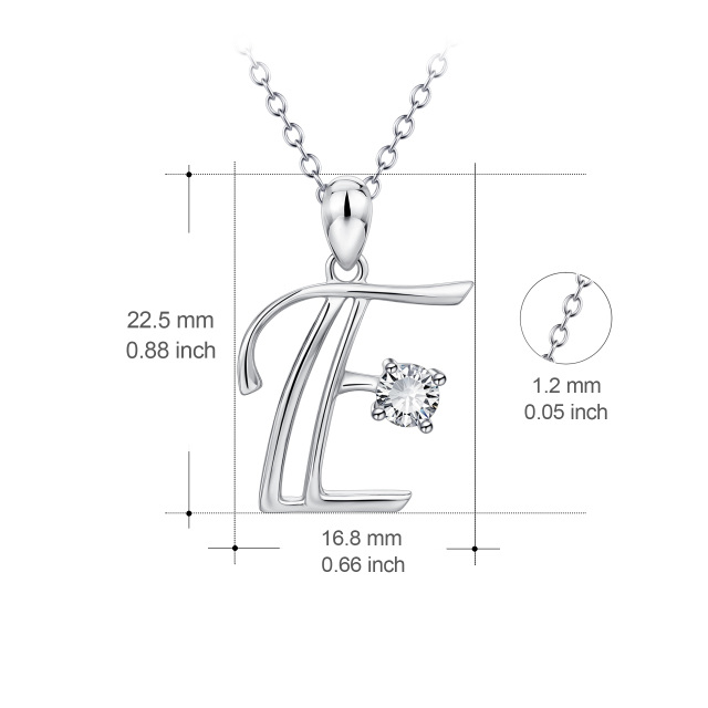 Sterling Silver Circular Shaped Cubic Zirconia Personalized Initial Letter Pendant Necklace with Initial Letter E-4