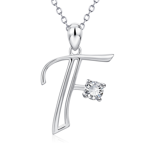 Collier pendentif lettre initiale personnalisée en argent sterling avec oxyde de zirconium de forme circulaire avec lettre initiale F-1