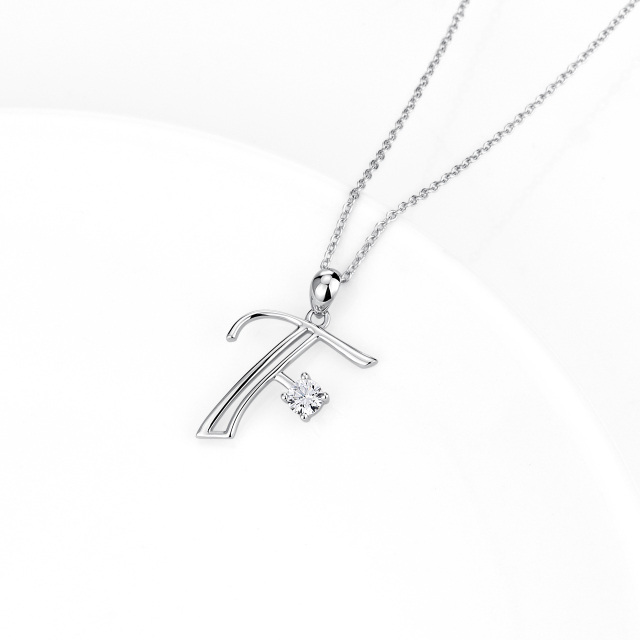 Collana con ciondolo con lettera iniziale personalizzata in argento sterling a forma circolare con zirconi e lettera iniziale F-3