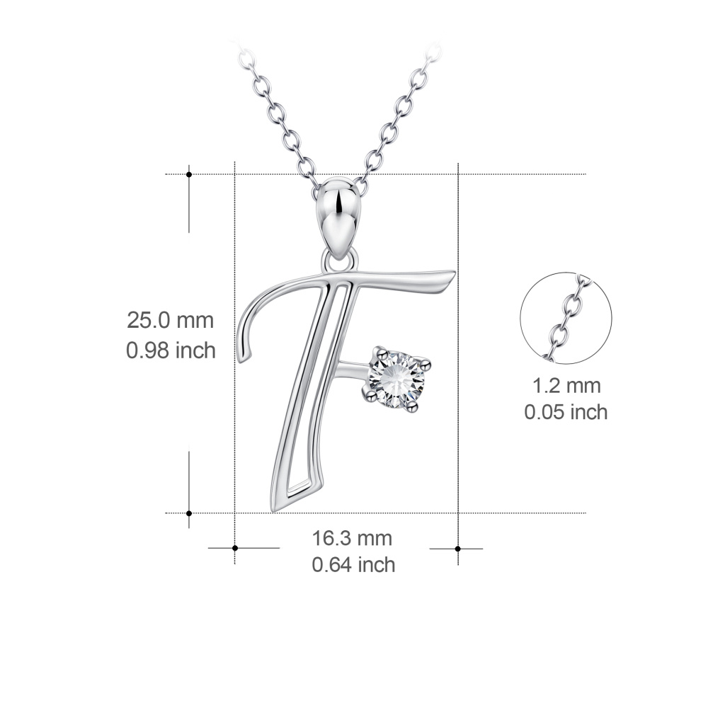 Collar con colgante de letra inicial F personalizado en plata de ley con circonita cúbica para mujer-4