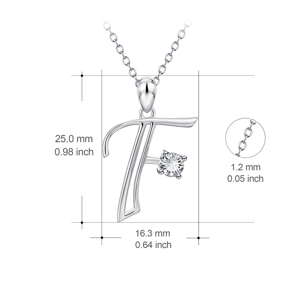 Sterling Silver Circular Shaped Cubic Zirconia Personalized Initial Letter Pendant Necklace with Initial Letter F-4