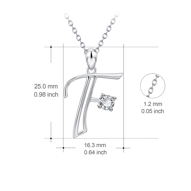 Sterling Silver Circular Shaped Cubic Zirconia Personalized Initial Letter Pendant Necklace with Initial Letter F-4