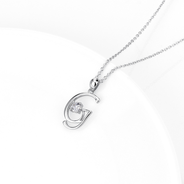 Sterling Silver Circular Shaped Cubic Zirconia Personalized Initial Letter Pendant Necklace with Initial Letter G-3