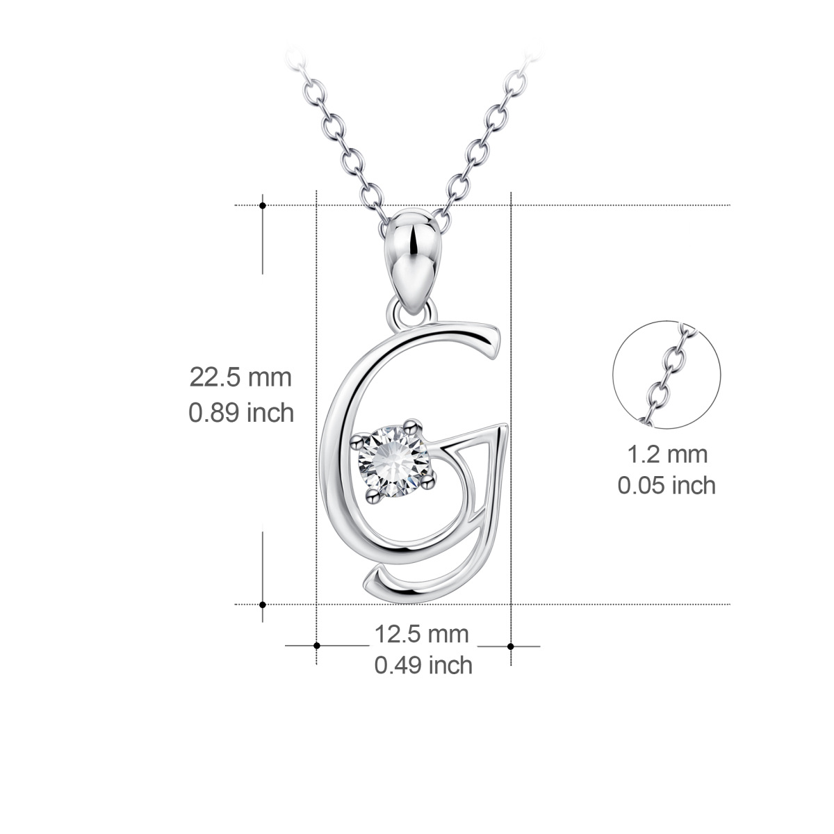 Sterling Silver Circular Shaped Cubic Zirconia Personalized Initial Letter Pendant Necklace with Initial Letter G-4