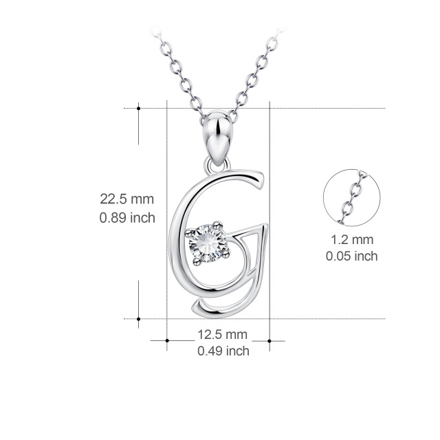 Sterling Silver Circular Shaped Cubic Zirconia Personalized Initial Letter Pendant Necklace with Initial Letter G-4