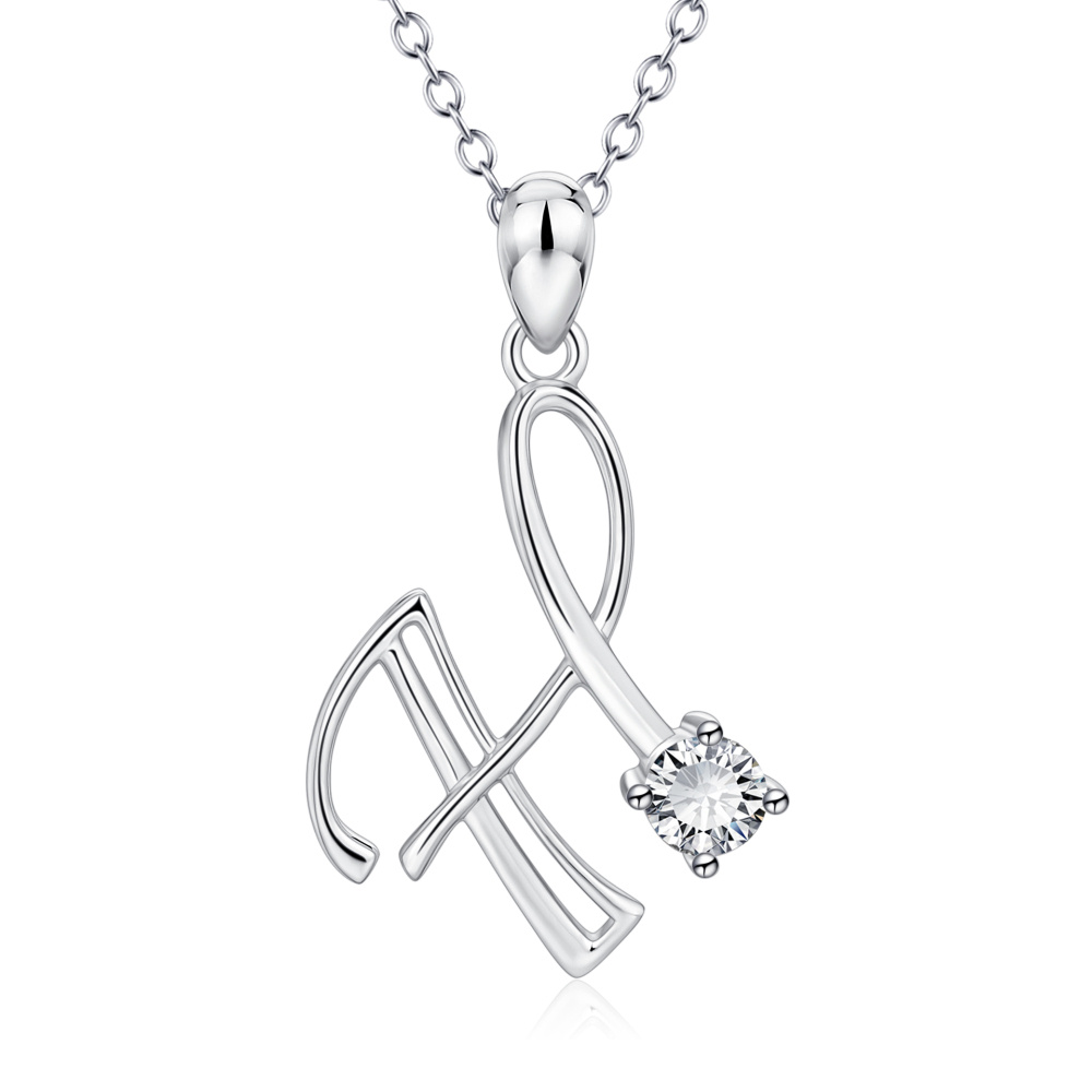 Colar com pendente inicial personalizado em prata de lei CZ com letra H para mulher-1